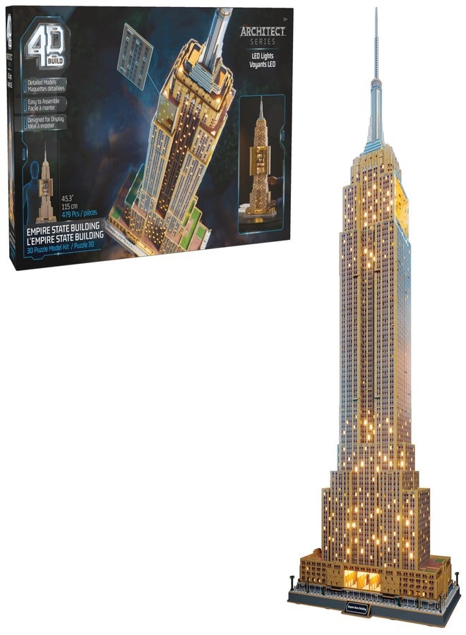 4D Build, Architect Series Empire State Building 3D Model Kit with LED Lights, Desk Décor, Adult Puzzles, Building Toys, 3D Puzzles for Adults & Teens, 479 Pieces, for Ages 12 & Up - Image 1